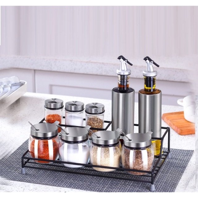 Bộ gia vị thủy tinh 9 món cao cấp